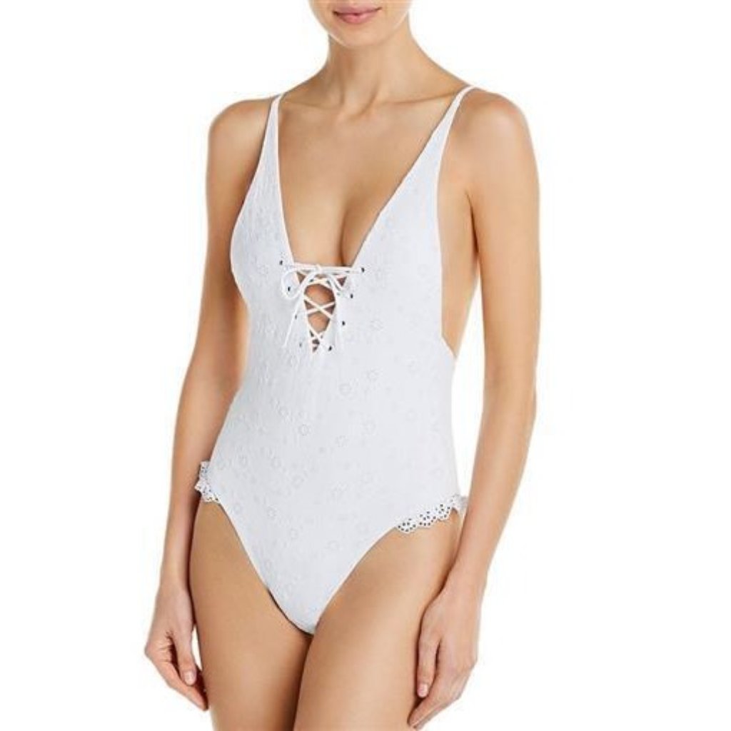 Nwt Bond-Eye M Hold Me Tight Lace-Up 1 Pc Swimsuit In Little White Lies 95946